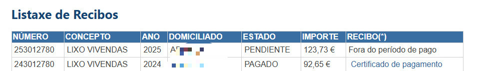 Recibos tasa lixo 2025